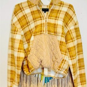 Love Tree Camel Plaid Sherpa Hooded Sweatshirt with quilted pocket